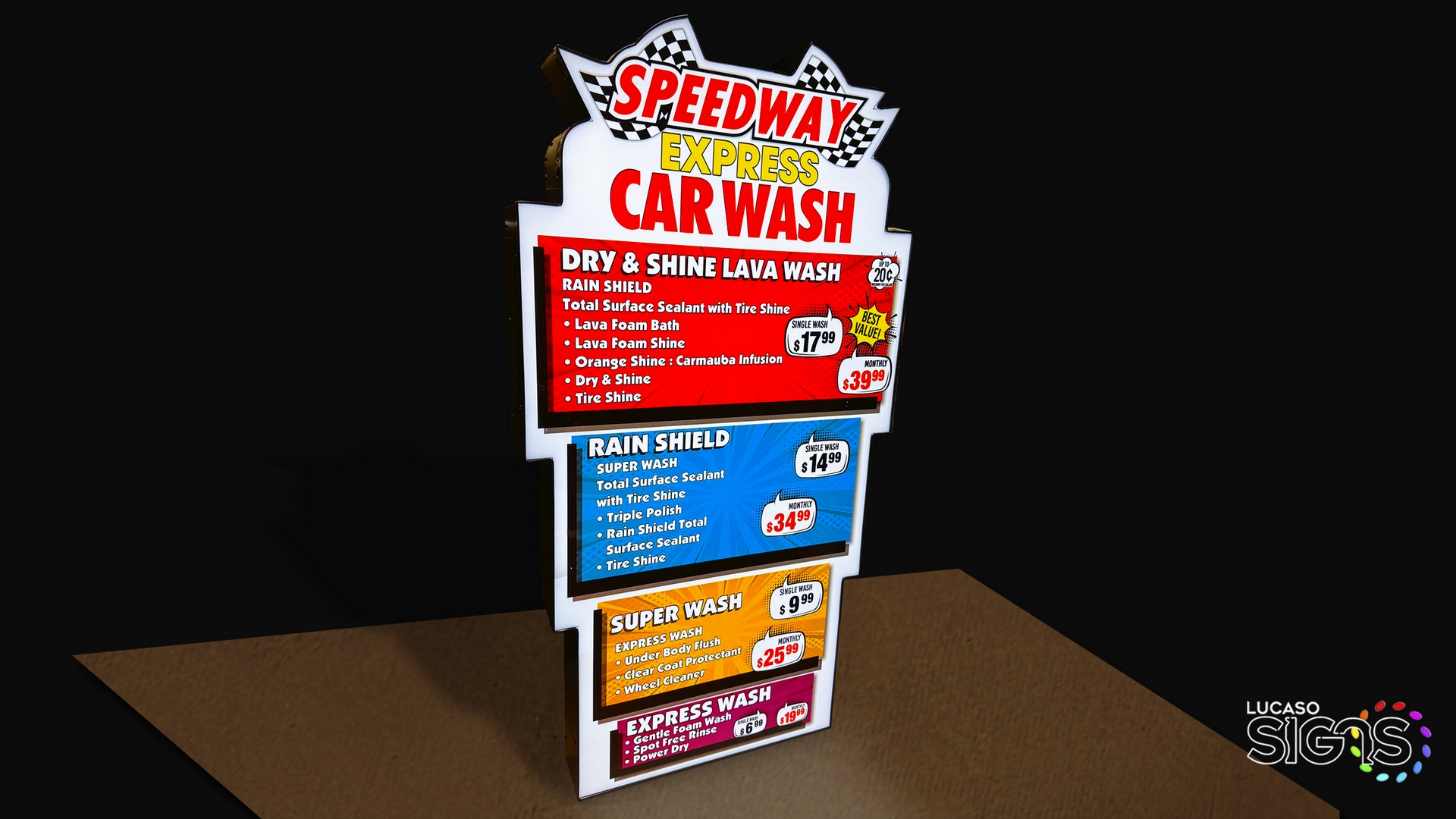 Menu sign cloud sign illuminated by lucaso signs