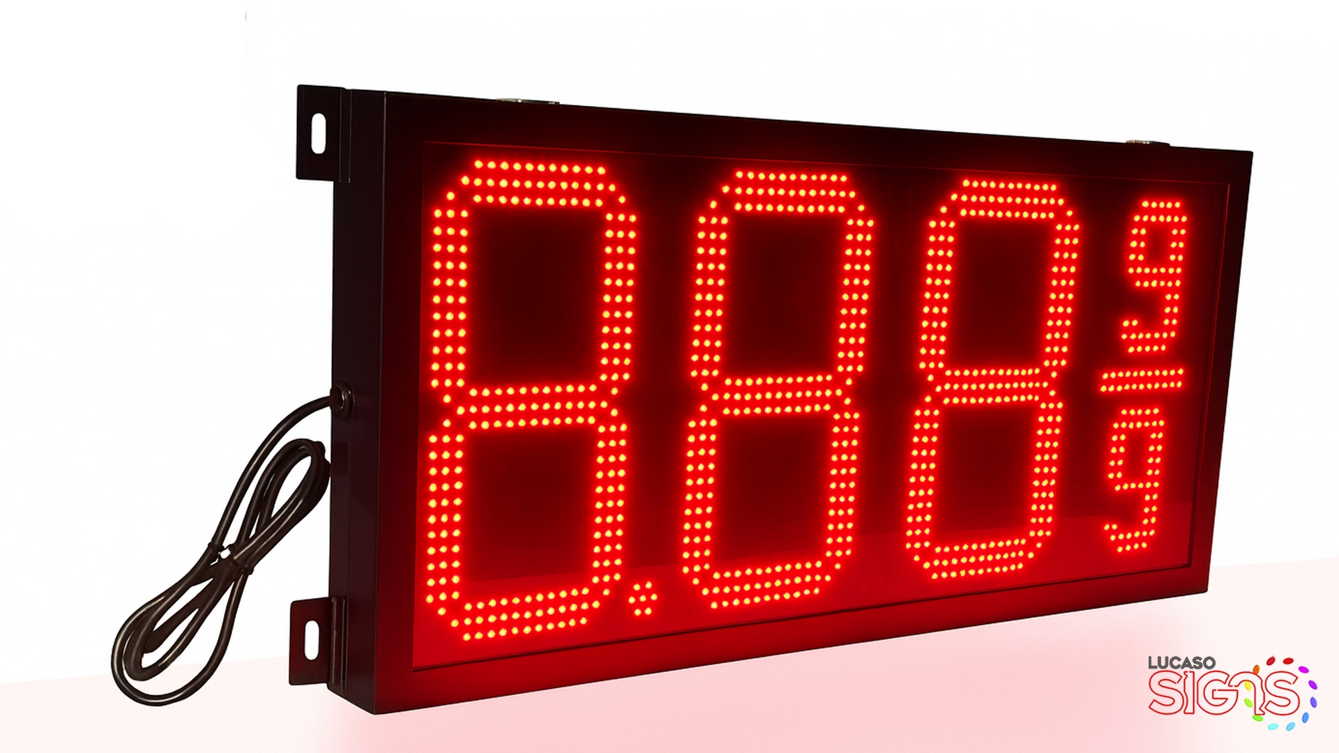LED digital gas price sign with bright red illuminated numbers for fuel stations by Lucaso Signs