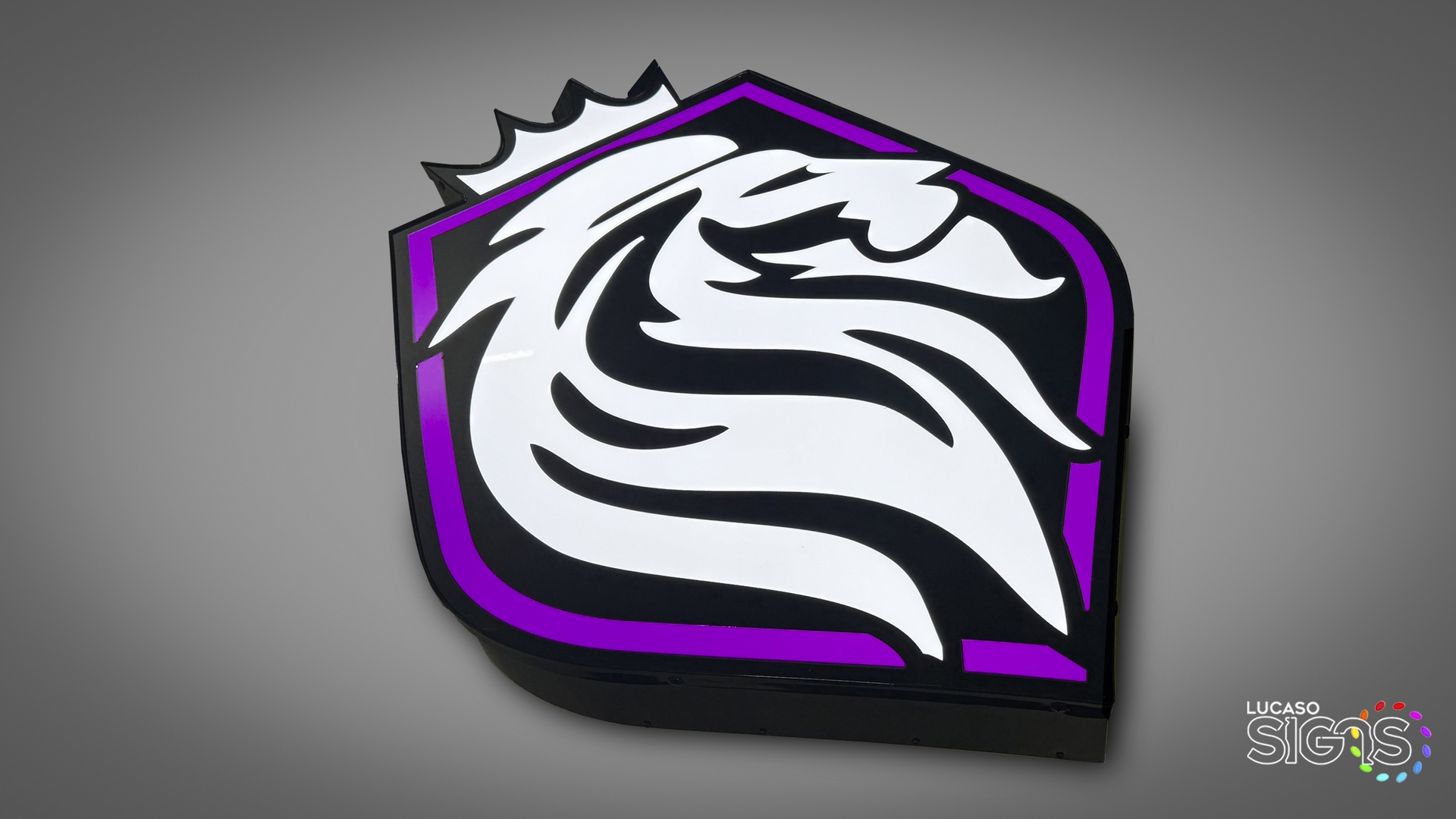 Custom shaped logo illuminated with translucent films by lucaso signs