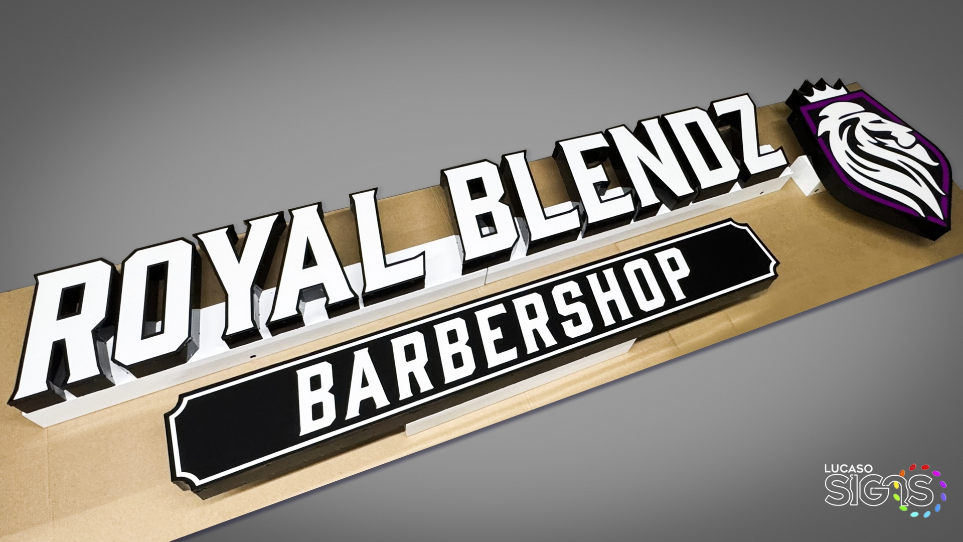 Barber shop sign with Logo on raceways by Lucaso Signs