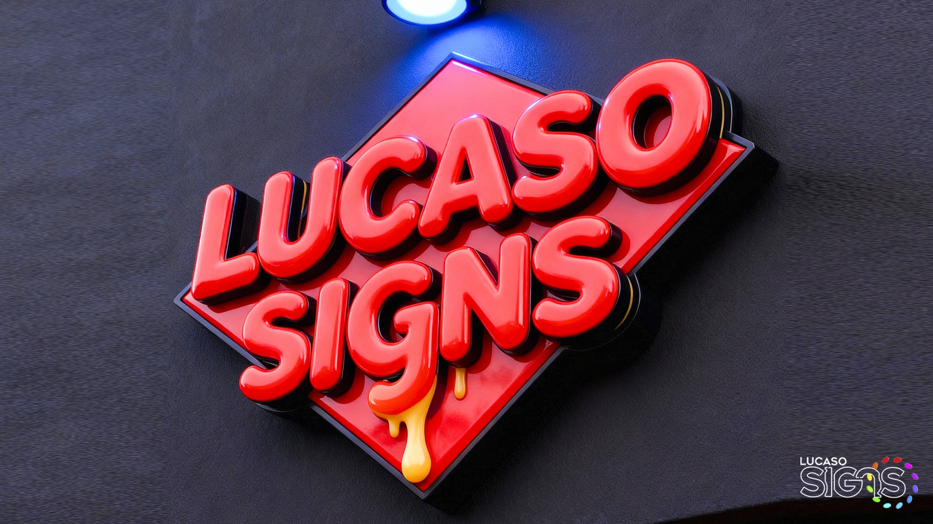 Custom thermoformed 3D emblem with smooth raised surface and glossy reflections, custom made by Lucaso Signs