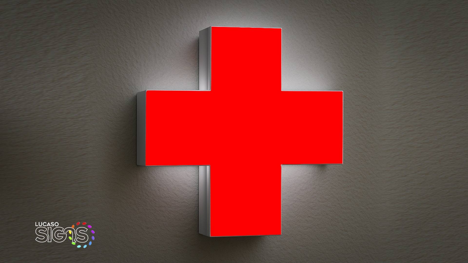 3d red cross illuminated by lucaso signs